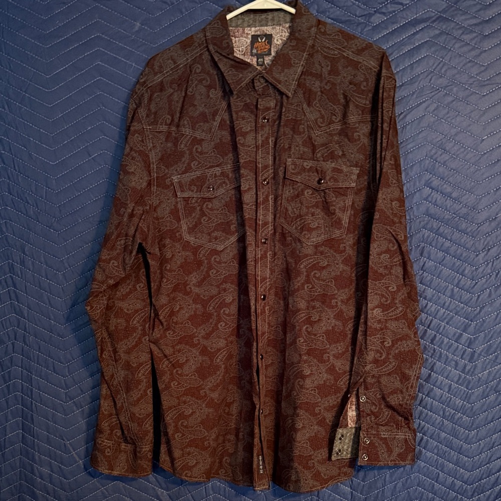 Men's Casual Button Down Shirt - Brown Paisley